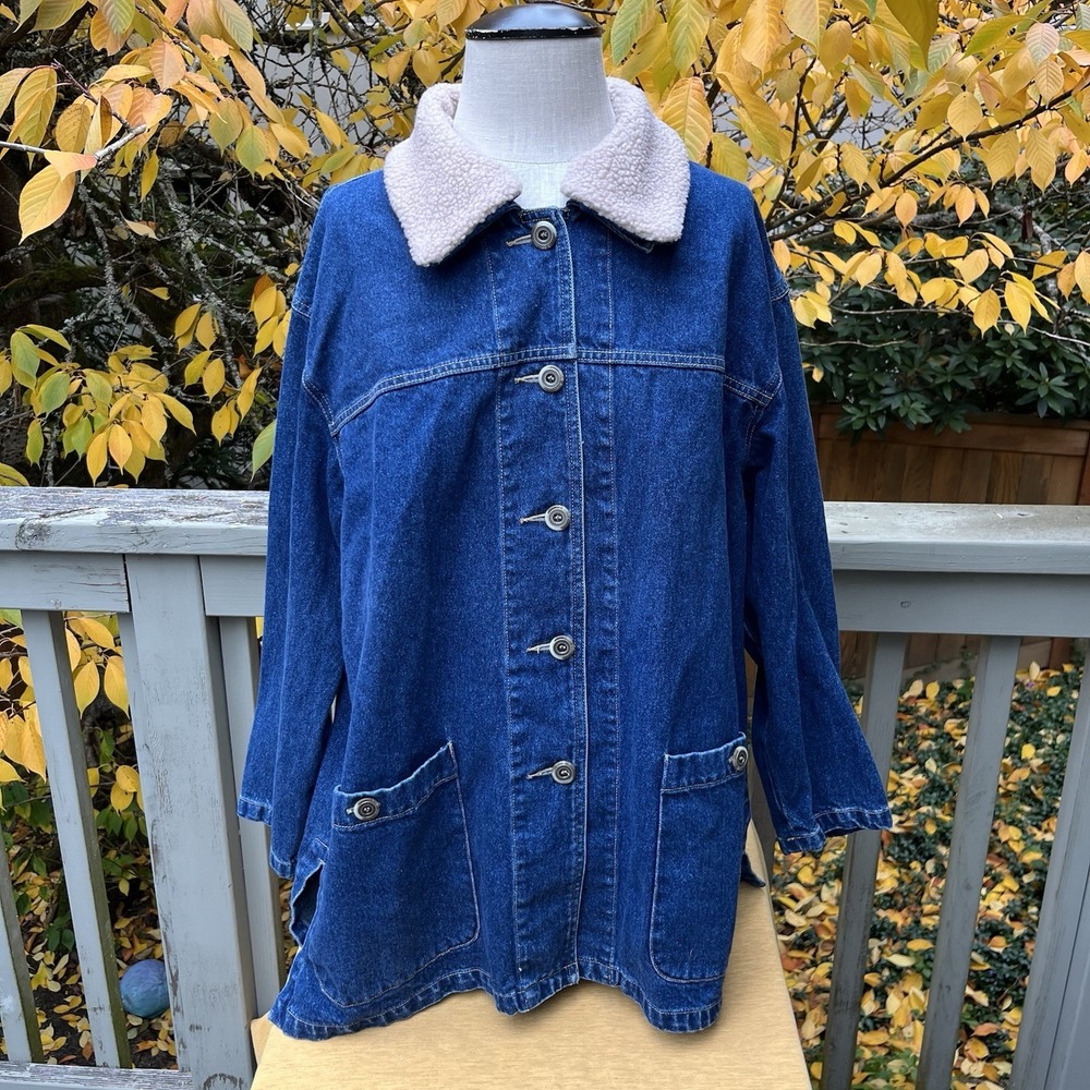 Elizabeth Liz Claiborne Denim Jean Jacket Women's‎ 2XP Sherpa Collar Barn Chore